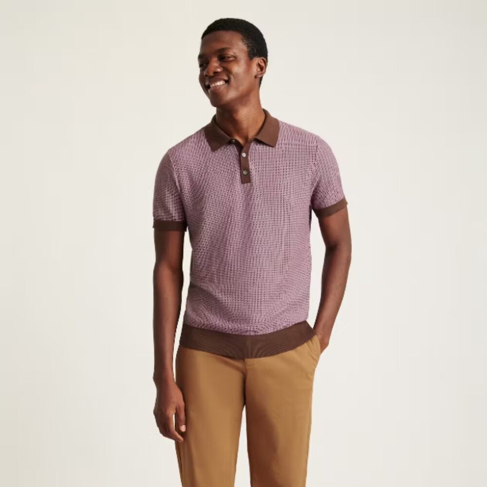NEW - Bonobos Men's Hudson Sweater Polo - Berry Two Tone Cotton